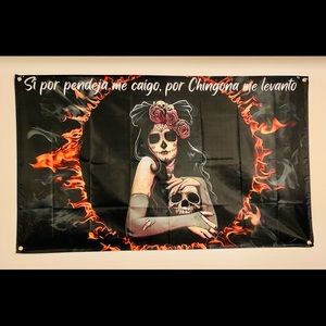 La Catrina Flag/Banner Si Por Pendeja Me Caigo, Por Chingona Me Levanto Banner